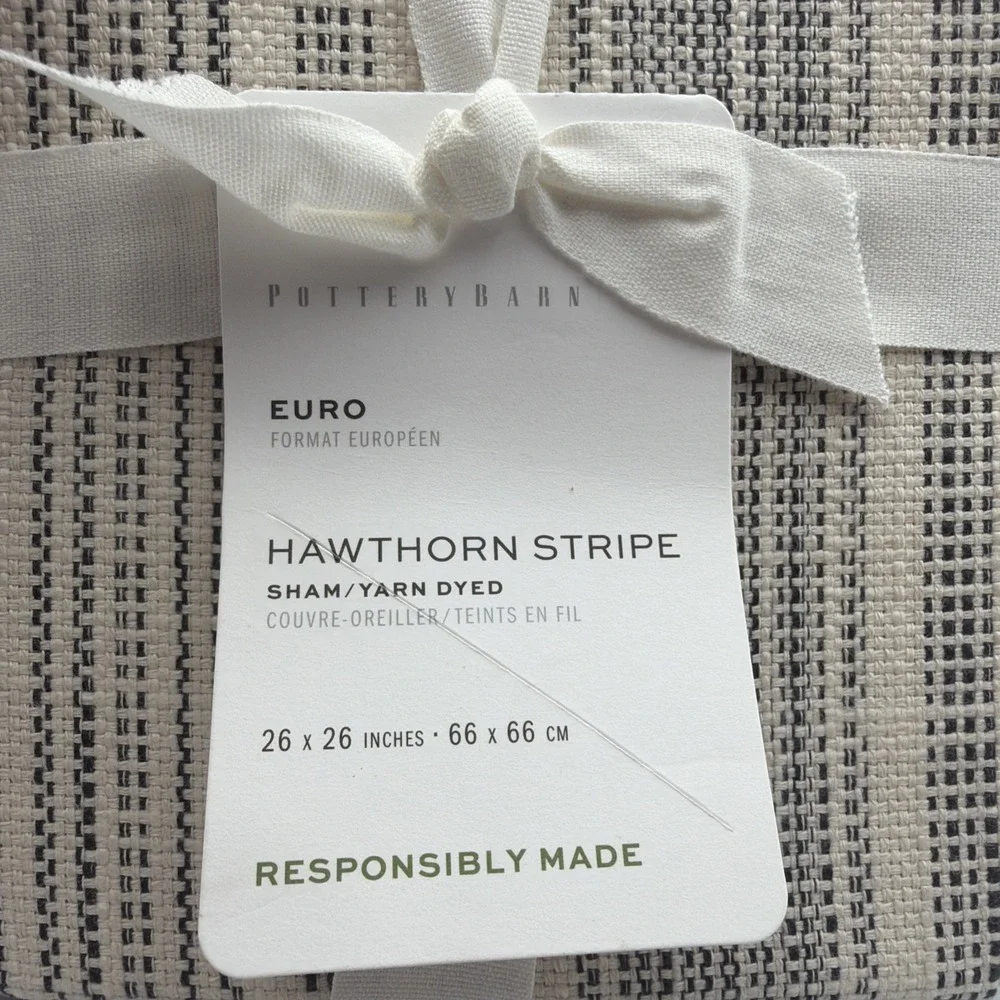 Pottery Barn Hawthorn Pin Striped EURO Shams Charcoal Gray Taupe Set Of 2 NEW